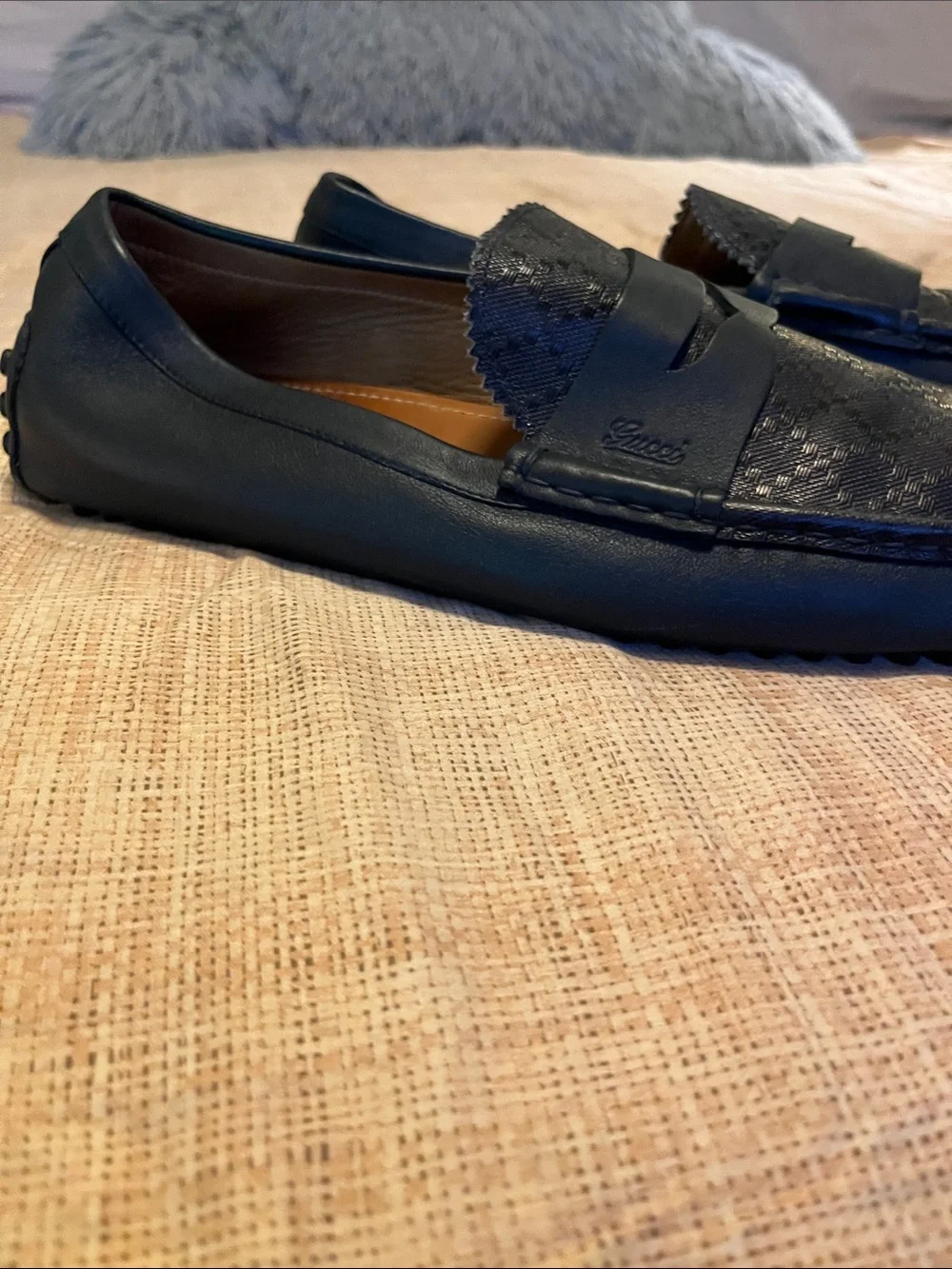 Men’s GUCCI Damo Diamanté Navy Blue Loafers SZ 13